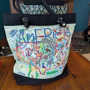 RARE Catstudio 2008 America Embroidered Tote Bag - Black and Multicolor NWOT